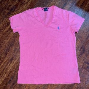 Ralph Lauren blue label pink short sleeve V-neck tee.
